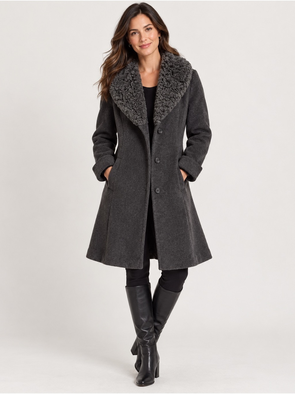 Lauren Ralph Lauren Gray Faux Fur Collar Wool Coat Women’s Size 0X